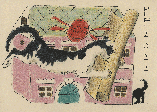 PF 2022 - ilustrace z písemné pozůstalosti Vrbová-Kotrbová – omalovánky Psi, kočky a myši, 1961