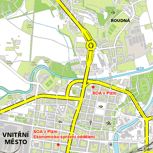 Mapa přístupu k
archivu v Plzni