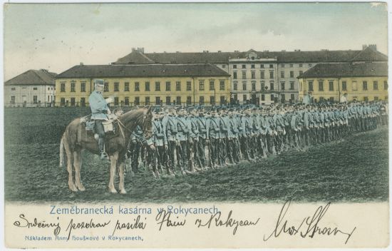 Dobový obrázek kasaren dělostřelců v Rokycanech.