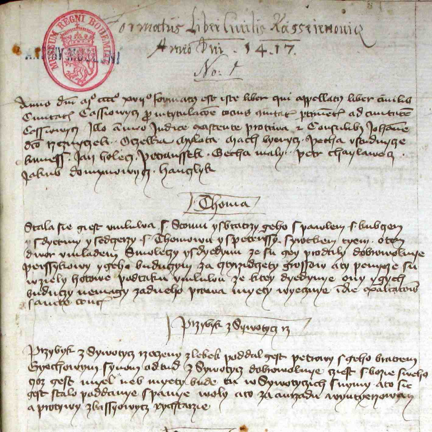 Liber civilis Cassiowycz – kasejovická městská kniha z let 1417–1562