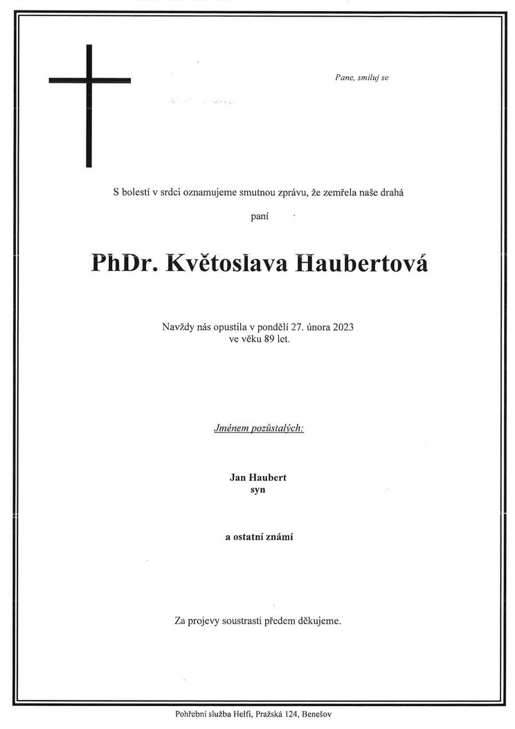 Květoslava Haubertová - parte